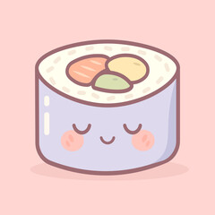 Vector illustration Adorable kawaii sushi with a happy face