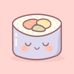 Vector illustration Adorable kawaii sushi with a happy face