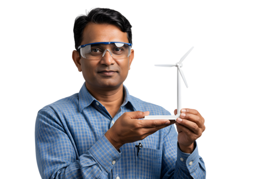 Engineer Promoting Renewable Energy Wind Turbine Model