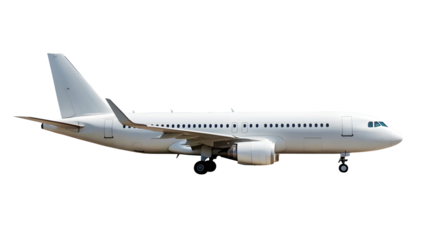 White airplane side view on a transparent background