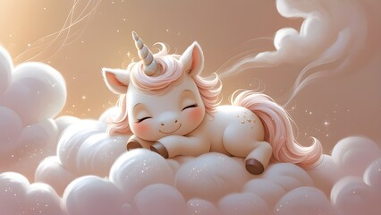 Sweet dreams little unicorn sleeping peacefully on fluffy clouds pure magic