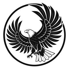 Obraz premium Bald Eagle Vector Illustration in Circle Frame Black and White Design Patriotic Symbol Logo Emblem Bird of Prey Art