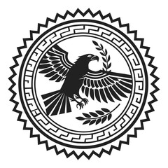 Obraz premium Eagle Seal Vector Illustration with Laurel Wreath Greek Border Design Patriotic Symbol Emblem Logo Vintage Style Black White