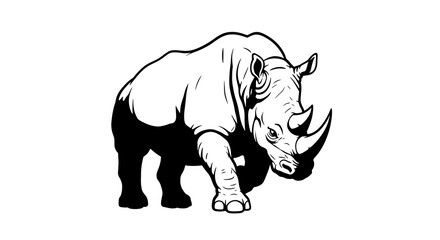 Obraz premium vector art line of angry rhino brave gentle muscle with fire effect and siluet effect suitable for mockup and logo product of team isolated white background