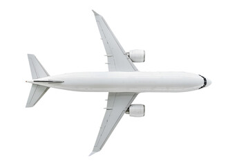 White airplane top view on a transparent background