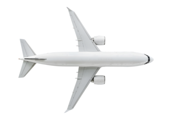 White airplane top view on a transparent background