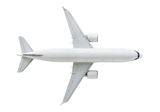 White airplane top view on a transparent background