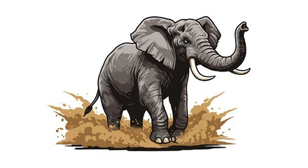 vector art line of angry cute elephant with fire effect and siluet effect suitable for mockup and logo product of team isolated white background