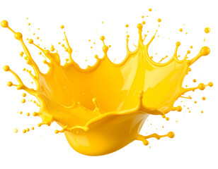 Dynamic yellow liquid splash isolated on transparent background.