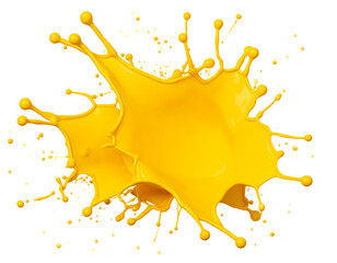 A dynamic splash of yellow paint, frozen in motion isolated on transparent background., showcasing its vibrant energy 