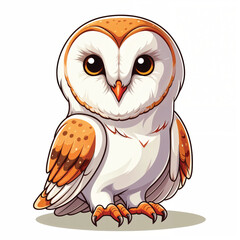Cute Cartoon Barn Owl vector illustration isolated on a Branch