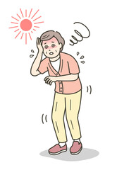 熱中症を起こしめまいでふらつく高齢女性のイラスト