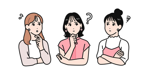 悩み事を抱えている若い女性シンプルなベクターイラスト