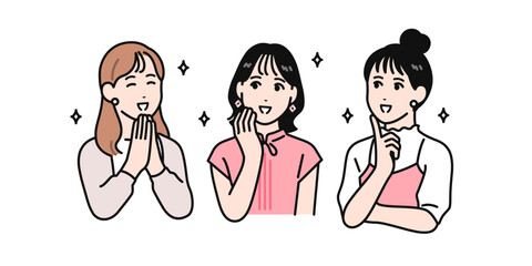友達と笑顔で話す若い女性のシンプルなベクターイラスト