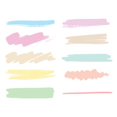 Pastel brushes collection. soft pastel colors brushes strokes. Simple elegant graphic brush isolated on white background 