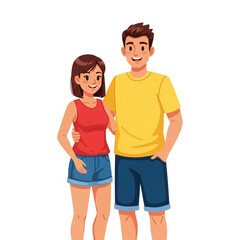 Happy Man and Woman in Casual Summer Clothes &ndash; Vector Illustration Set