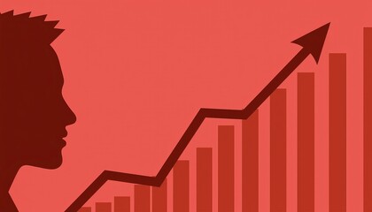 Profile silhouette of man with upward statistical growth graphic