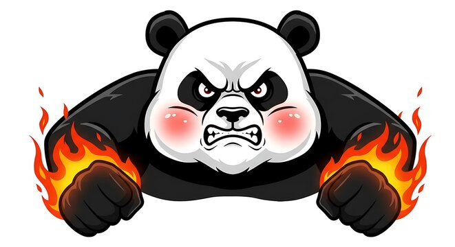 vector art line of angry cute panda face with fire effect and siluet effect suitable for mockup and logo product of team isolated white background