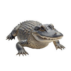 Naklejka premium A detailed close-up of a juvenile alligator with textured scales, sharp claws, and a focused gaze. Png, Transparent background.