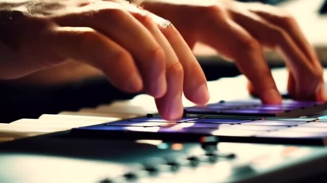 Skilled Hands Playing MIDI Pad Controller - Close-Up of Finger Playing (4K)