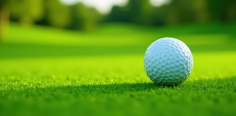 Golf ball sits on perfectly manicured putting green , texture, sun, shadow