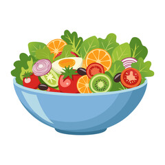 Fresh vegetable and fruit salad served in bowl. Vector cartoon illustration isolated on Transparent background
