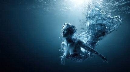 Fototapeta premium Submerged figure in water, forming a captivating underwater scene.