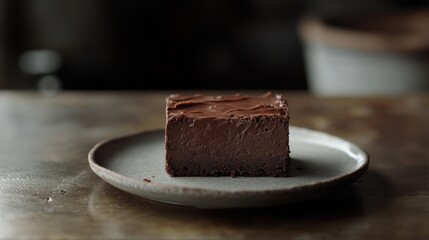 A Delicious Square Chocolate Dessert Placed On A Ceramic Plate