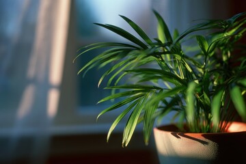 Houseplant next to window with soft morning light