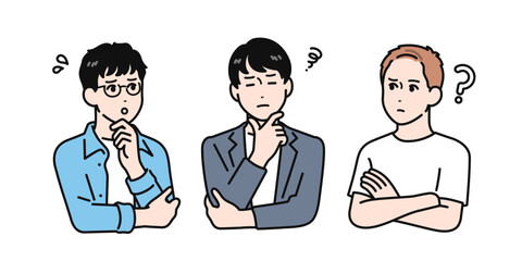 悩み事を抱えている若い男性のシンプルなベクターイラスト
