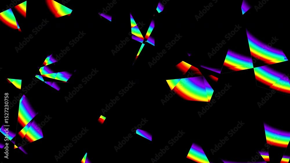 Poster Abstract vibrant rainbow and black background with geometric shapes. Loop background