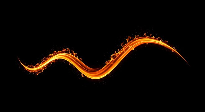 An abstract composition of fire trails forming a spiral vortex, bright embers radiating from the center, set against a deep dark backdrop, energetic and modern, art line background effect