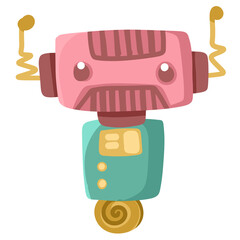 Charming Cartoon Robot with Pink Head and Teal Body