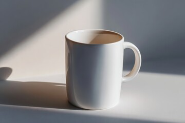 White ceramic mug with shadow on plain background
