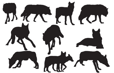 Wolf Silhouettes, Vector Illustration Isolated on White Background