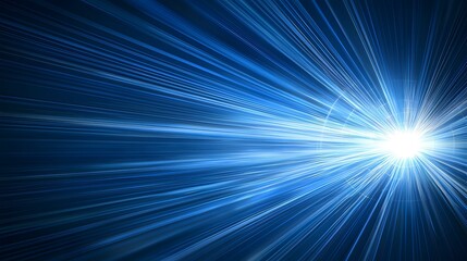 Obraz premium The image shows an abstract representation of light or energy radiating outwards from a central point, with numerous bright blue lines emanating in a radial pattern creating a burst-like effect again