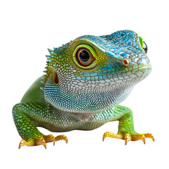 Obraz premium A vibrant lizard with intricate scales and striking colors, showcasing its unique features and detailed textures. Png, Transparent background.
