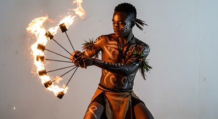 fire dance art detailed with traditional and modern show with realistic visual effect