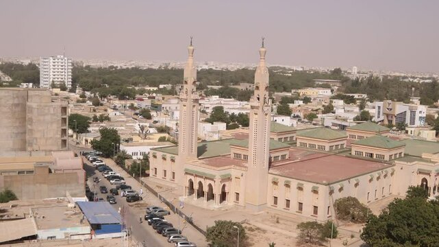 Nouakchott, Mauritania aerial panoramic view of the Mosque Ould Abas