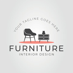 Naklejka premium A cozy bedroom scene with a chair, nightstand, and vase logo. Perfect for interior design blogs, furniture catalogs, and home decor articles.