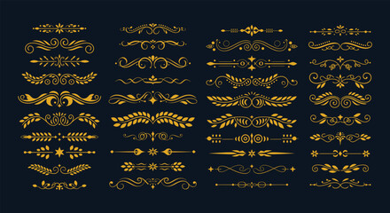 Luxurious Golden Flourish Dividers, An Exquisite Collection of Elegant Decorative Horizontal Border Ornaments, Perfect for Adding Vintage Charm and Sophistication to Any Design Project © Design planet1001