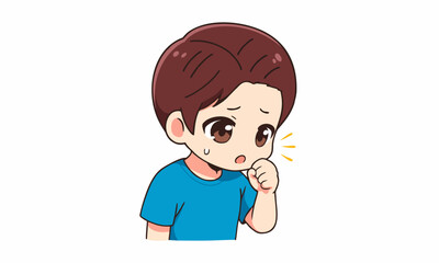 cute man coughing cartoon illustration