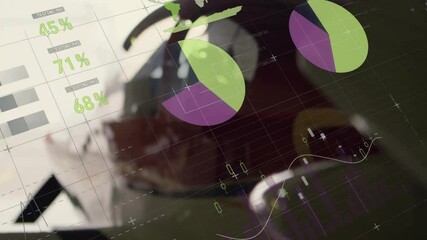 Starting with blurred red propeller hub revealing green HUD overlay, charts morphing for analytics - Powered by Adobe