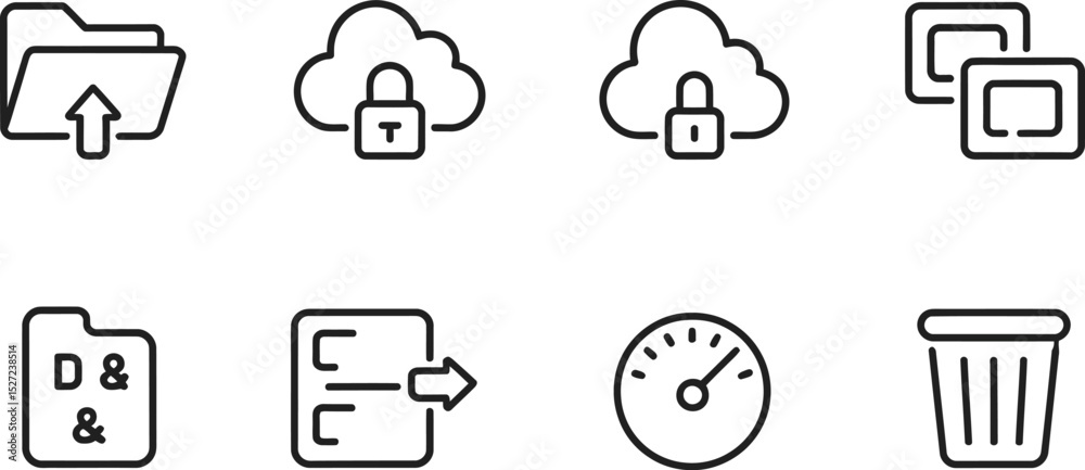 Poster set of digital line icons representing cloud computing storage and information technology