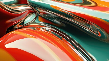 Abstract Liquid Metal Sculpture: A Symphony of Teal, Orange, and Chrome