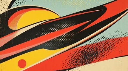 Retro Futuristic Abstract Art:  A Dynamic Composition of Red, Yellow, and Black