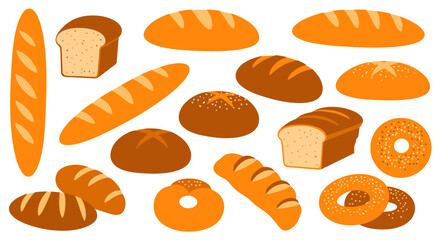 Assorted bread loaves and bagels vector illustration for bakery shop or food related design project use