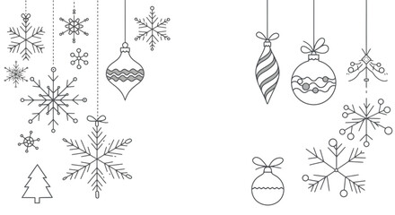 Christmas ornaments and snowflakes vector design for holiday season greetings and winter background decoration