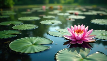 Water lilies forming a natural floral pattern across a lake, lake, white, pretty
