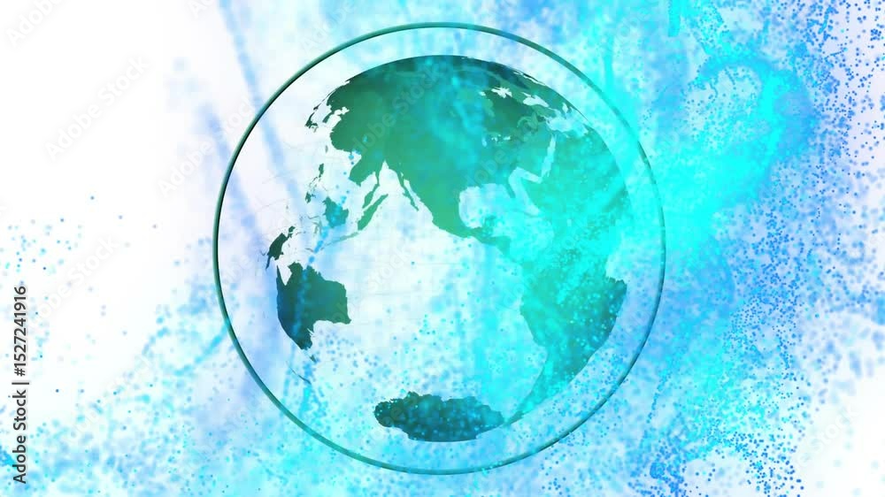 Aufkleber swirling cyan particles forming ring around emerging earth rotating clockwise visualizing data flow